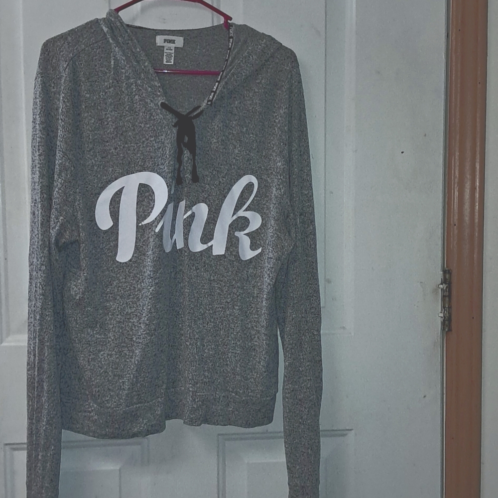 Pink VS Charcoal Woman's Large Lace Up Sweater Hoodie. 2018